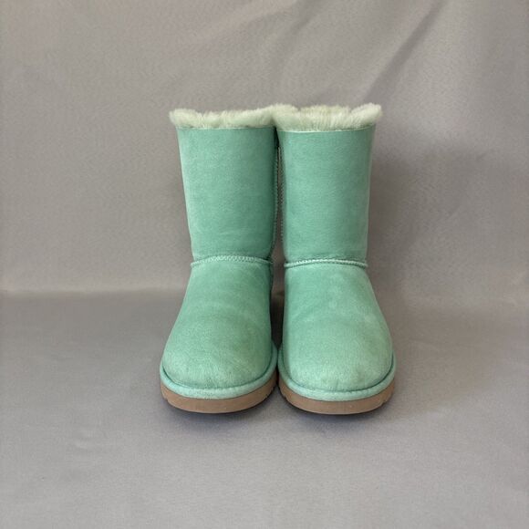 Women's UGG Boots Sz 7 Bailey Bow SFSP Aqua Suede Coquette Light Green Blue - Picture 9 of 16